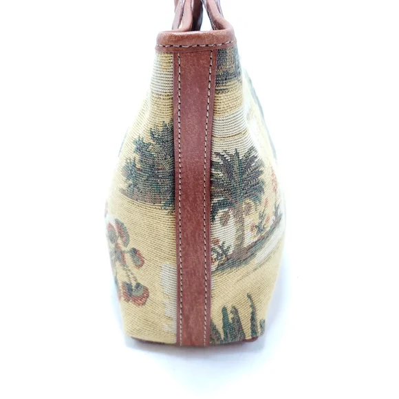 Tommy Bahama Tapestry palm tree printed clutch purse w/leather handles & trim - Picture 4 of 7